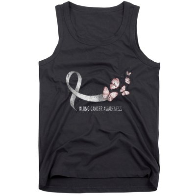 Pretty White Ribbon Support Lung Cancer Awareness Tank Top