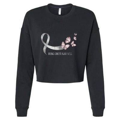 Pretty White Ribbon Support Lung Cancer Awareness Cropped Pullover Crew