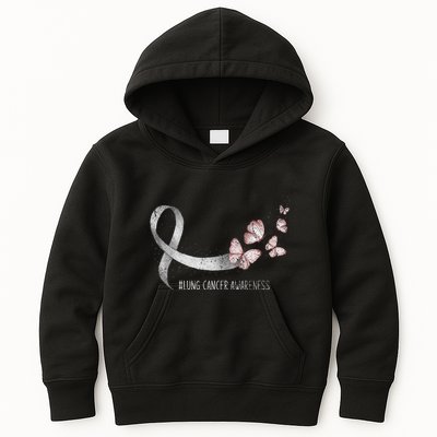 Pretty White Ribbon Support Lung Cancer Awareness Kids Hoodie