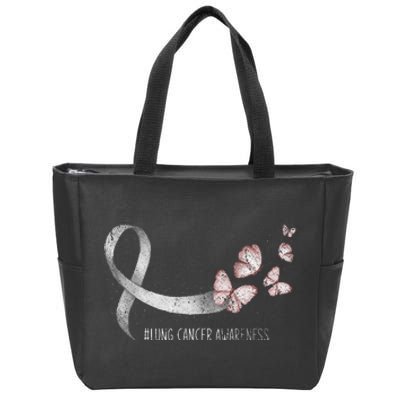 Pretty White Ribbon Support Lung Cancer Awareness Zip Tote Bag