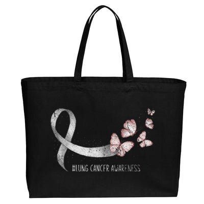 Pretty White Ribbon Support Lung Cancer Awareness Cotton Canvas Jumbo Tote