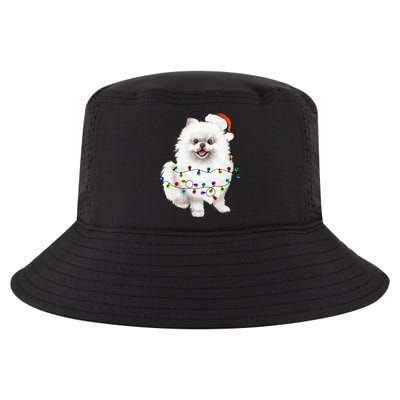 Pomeranian White Santa Christmas Tree Lights Xmas Dog Lover Cool Comfort Performance Bucket Hat