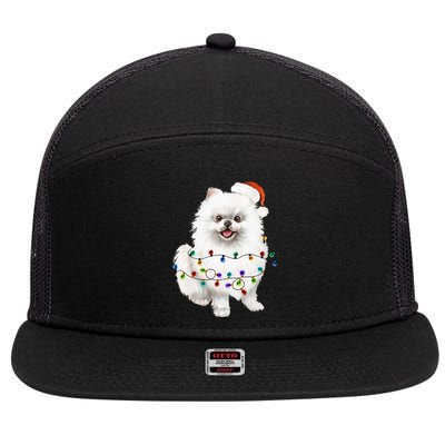 Pomeranian White Santa Christmas Tree Lights Xmas Dog Lover 7 Panel Mesh Trucker Snapback Hat