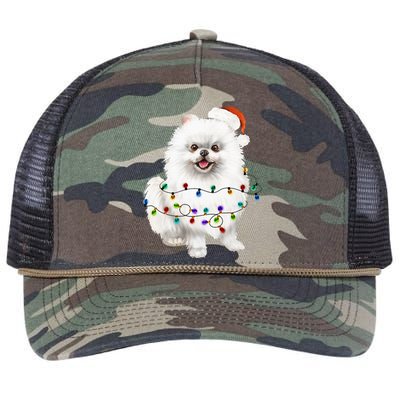 Pomeranian White Santa Christmas Tree Lights Xmas Dog Lover Retro Rope Trucker Hat Cap