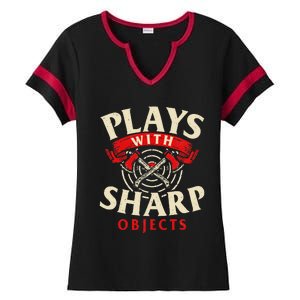 Plays With Sharp Objects Axe Throwing Hatchet Lumberjack Ladies Halftime Notch Neck Tee