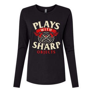 Plays With Sharp Objects Axe Throwing Hatchet Lumberjack Womens Cotton Relaxed Long Sleeve T-Shirt