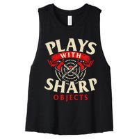 Plays With Sharp Objects Axe Throwing Hatchet Lumberjack Women's Racerback Cropped Tank