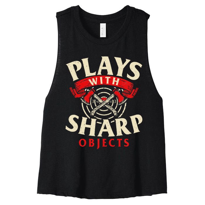 Plays With Sharp Objects Axe Throwing Hatchet Lumberjack Women's Racerback Cropped Tank