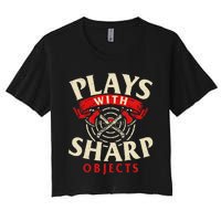 Plays With Sharp Objects Axe Throwing Hatchet Lumberjack Women's Crop Top Tee