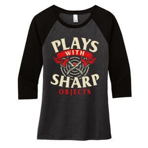 Plays With Sharp Objects Axe Throwing Hatchet Lumberjack Women's Tri-Blend 3/4-Sleeve Raglan Shirt