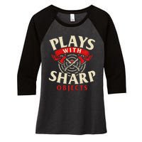 Plays With Sharp Objects Axe Throwing Hatchet Lumberjack Women's Tri-Blend 3/4-Sleeve Raglan Shirt