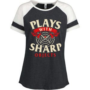 Plays With Sharp Objects Axe Throwing Hatchet Lumberjack Enza Ladies Jersey Colorblock Tee