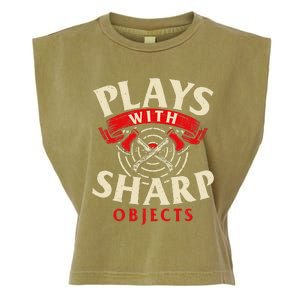 Plays With Sharp Objects Axe Throwing Hatchet Lumberjack Garment-Dyed Women's Muscle Tee