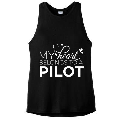 Pilot Wife Shirts My Heart Belongs To A Pilot Pilot Gift Ladies PosiCharge Tri-Blend Wicking Tank