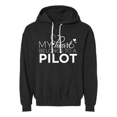 Pilot Wife Shirts My Heart Belongs To A Pilot Pilot Gift Garment-Dyed Fleece Hoodie