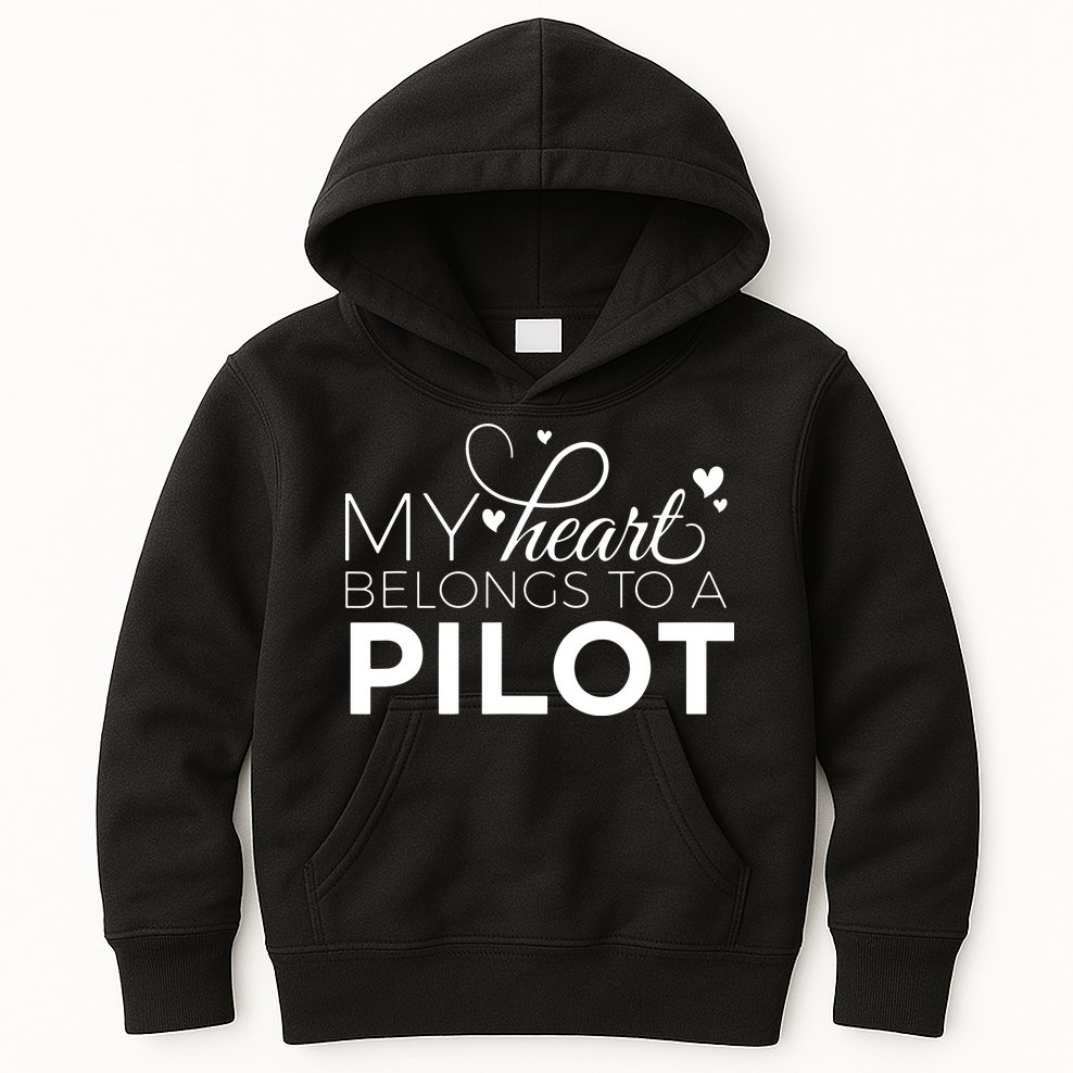 Pilot Wife Shirts My Heart Belongs To A Pilot Pilot Gift Kids Hoodie