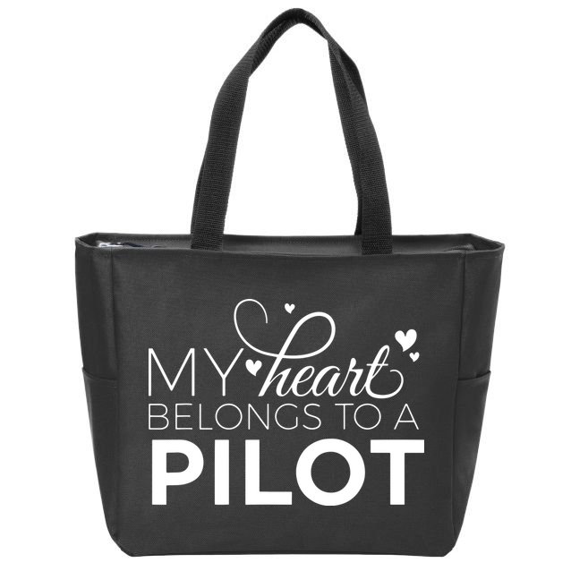 Pilot Wife Shirts My Heart Belongs To A Pilot Pilot Gift Zip Tote Bag