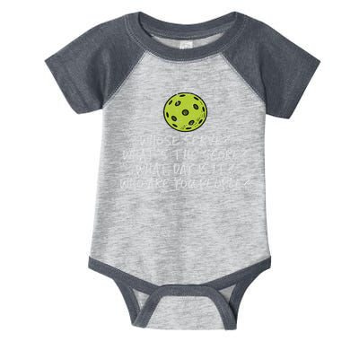Pickleball Whose Serve Whats Score Pickle Ball Women Infant Baby Jersey Bodysuit