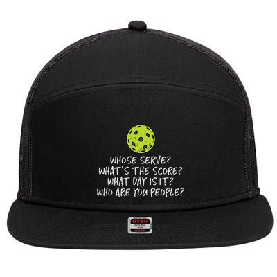 Pickleball Whose Serve Whats Score Pickle Ball 7 Panel Mesh Trucker Snapback Hat