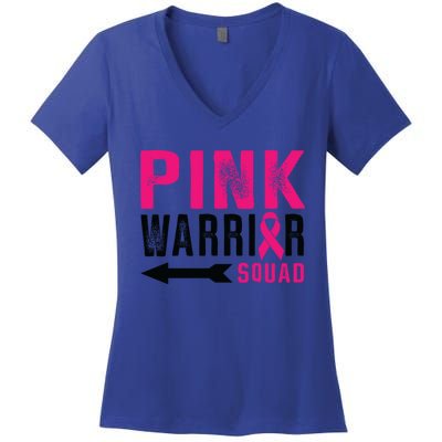 Pink Warrior Squad Ribbon Breast Cancer Awareness Gift Women's V-Neck T-Shirt