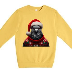 Pigeon With Santa Hat Christmas Xmas Bird Lover Owner Funny Premium Crewneck Sweatshirt