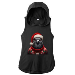 Pigeon With Santa Hat Christmas Xmas Bird Lover Owner Funny Ladies PosiCharge Tri-Blend Wicking Draft Hoodie Tank