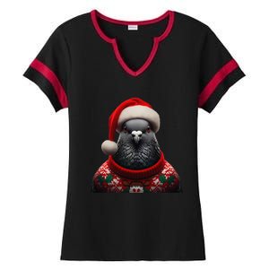 Pigeon With Santa Hat Christmas Xmas Bird Lover Owner Funny Ladies Halftime Notch Neck Tee