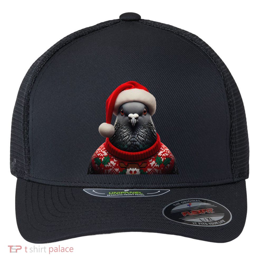Pigeon With Santa Hat Christmas Xmas Bird Lover Owner Funny Flexfit Unipanel Trucker Cap