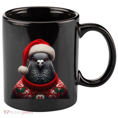 Pigeon With Santa Hat Christmas Xmas Bird Lover Owner Funny 11oz C Handle Ceramic Mug