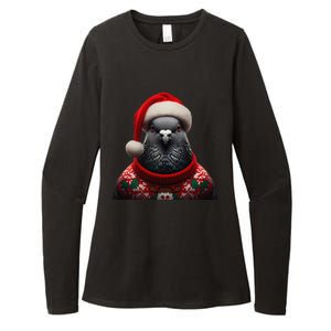 Pigeon With Santa Hat Christmas Xmas Bird Lover Owner Funny Womens CVC Long Sleeve Shirt