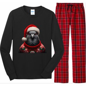 Pigeon With Santa Hat Christmas Xmas Bird Lover Owner Funny Long Sleeve Pajama Set