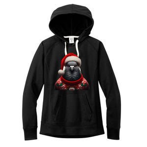 Pigeon With Santa Hat Christmas Xmas Bird Lover Owner Funny Women's Fleece Hoodie