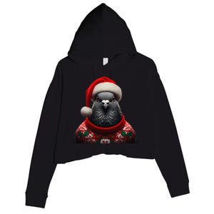 Pigeon With Santa Hat Christmas Xmas Bird Lover Owner Funny Crop Fleece Hoodie