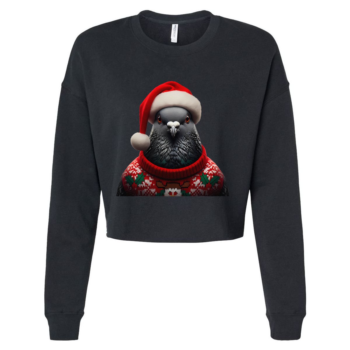 Pigeon With Santa Hat Christmas Xmas Bird Lover Owner Funny Cropped Pullover Crew