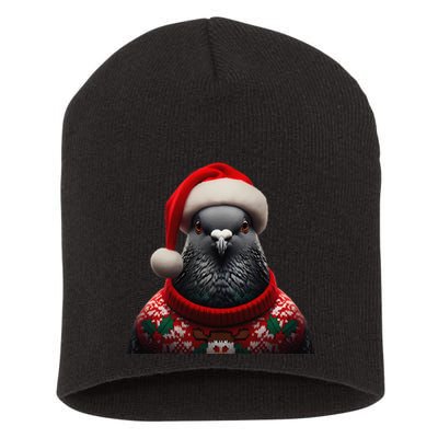 Pigeon With Santa Hat Christmas Xmas Bird Lover Owner Funny Short Acrylic Beanie