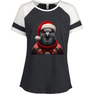 Pigeon With Santa Hat Christmas Xmas Bird Lover Owner Funny Enza Ladies Jersey Colorblock Tee