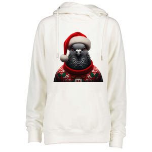 Pigeon With Santa Hat Christmas Xmas Bird Lover Owner Funny Womens Funnel Neck Pullover Hood