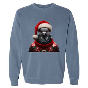 Pigeon With Santa Hat Christmas Xmas Bird Lover Owner Funny Garment-Dyed Sweatshirt