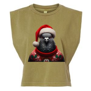 Pigeon With Santa Hat Christmas Xmas Bird Lover Owner Funny Garment-Dyed Women's Muscle Tee