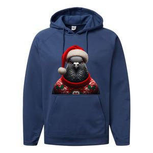 Pigeon With Santa Hat Christmas Xmas Bird Lover Owner Funny Performance Fleece Hoodie