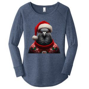 Pigeon With Santa Hat Christmas Xmas Bird Lover Owner Funny Women's Perfect Tri Tunic Long Sleeve Shirt