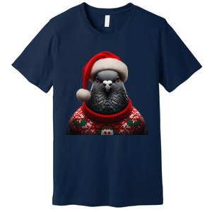 Pigeon With Santa Hat Christmas Xmas Bird Lover Owner Funny Premium T-Shirt