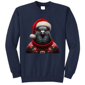 Pigeon With Santa Hat Christmas Xmas Bird Lover Owner Funny Tall Sweatshirt