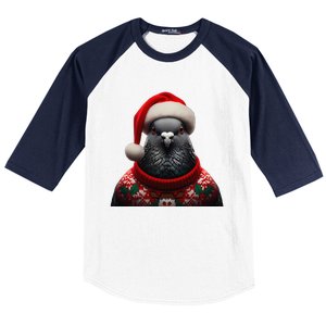 Pigeon With Santa Hat Christmas Xmas Bird Lover Owner Funny Baseball Sleeve Shirt