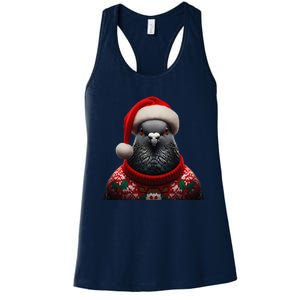 Pigeon With Santa Hat Christmas Xmas Bird Lover Owner Funny Women's Racerback Tank