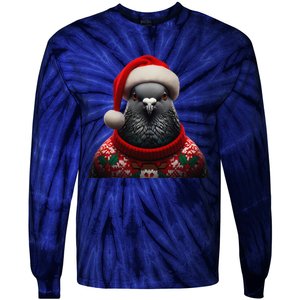 Pigeon With Santa Hat Christmas Xmas Bird Lover Owner Funny Tie-Dye Long Sleeve Shirt