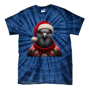 Pigeon With Santa Hat Christmas Xmas Bird Lover Owner Funny Tie-Dye T-Shirt