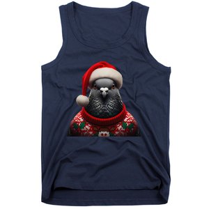 Pigeon With Santa Hat Christmas Xmas Bird Lover Owner Funny Tank Top