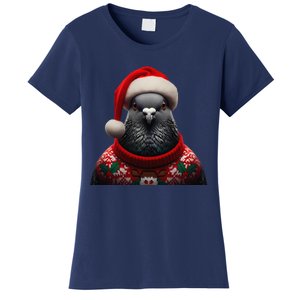 Pigeon With Santa Hat Christmas Xmas Bird Lover Owner Funny Women's T-Shirt