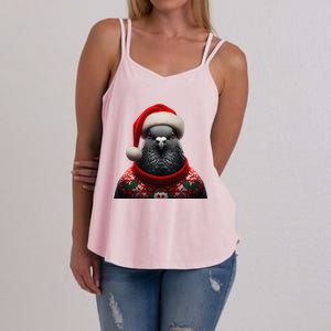 Pigeon With Santa Hat Christmas Xmas Bird Lover Owner Funny Women's Strappy Tank